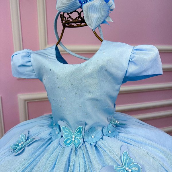 Vestido Vila Lele Jardim das Borboletas Eliana Azul Bebe