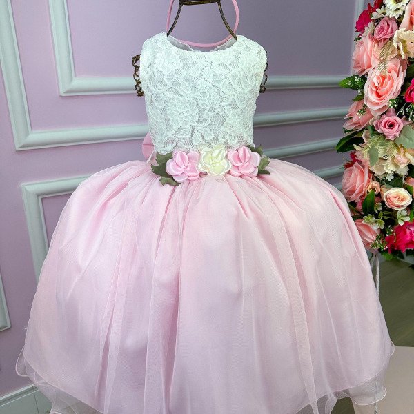 Vestido Juvenil Vila Lele Ivete Peito Off e Saia Rosa Bebe