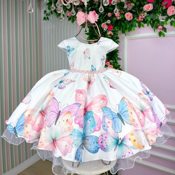Vestido Giovanella/Giovanela Jardim das Borboletas Branco Patricia