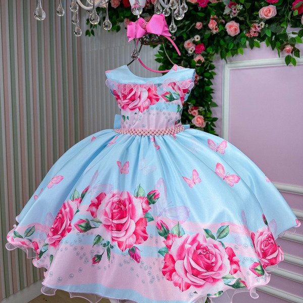 Vestido Giovanella/Giovanela Jardim das Borboletas Azul Carol