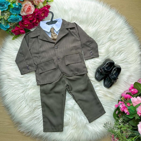 Conjunto Miss Cherry Social Terno – Blaizer Listrado e Calça Lisa Gael Verde Militar