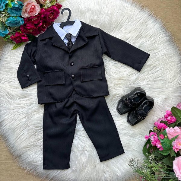 Conjunto Miss Cherry Social Terno – Blaizer e Calça Listrado Matheus Preto