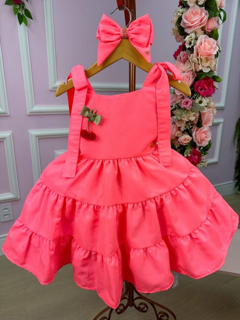 Vestido Blogueirinha Rosa Neon Cerejinha