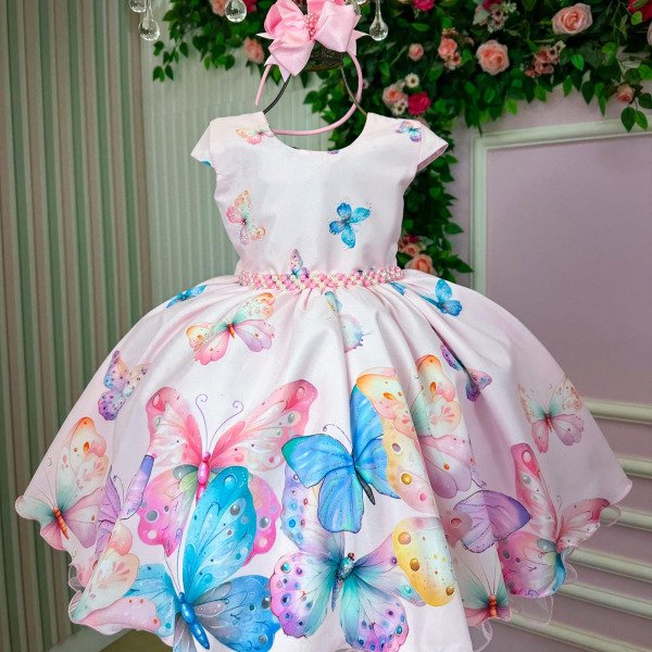 Vestido Giovanella/Giovanela Jardim das Borboletas Rosa Patricia
