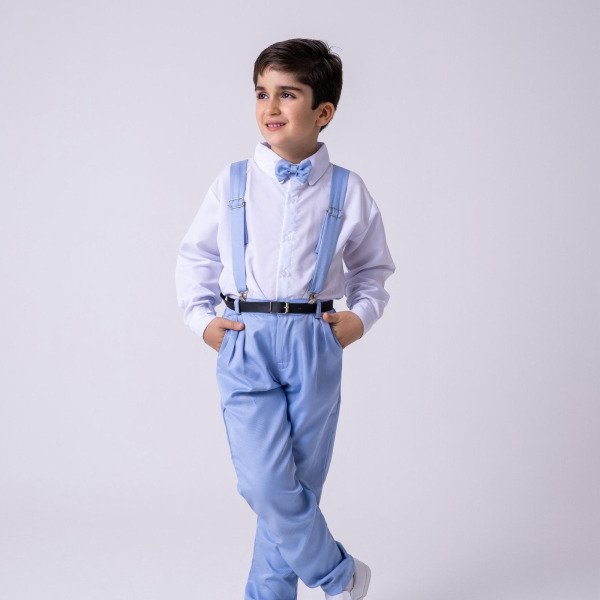 Conjunto Meninos Miss Cherry Leo Suspensorio Azul Serenity