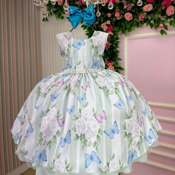 Vestido Ysa Kids Jardim Florido Melinda Verde Claro